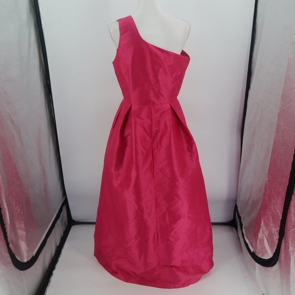 Lula Kate Charleston Pink Shantung One Shoulder Gown in Fuchsia Pink Size 10 - Picture 4 of 10